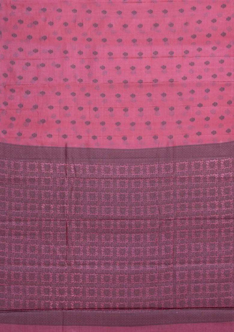 Pink Woven Tussar Silk Saree With Floral Buttas With Buttas And Brocade Design For Women - Indya
