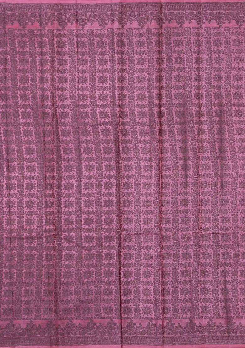 Pink Woven Tussar Silk Saree With Floral Buttas With Buttas And Brocade Design For Women - Indya