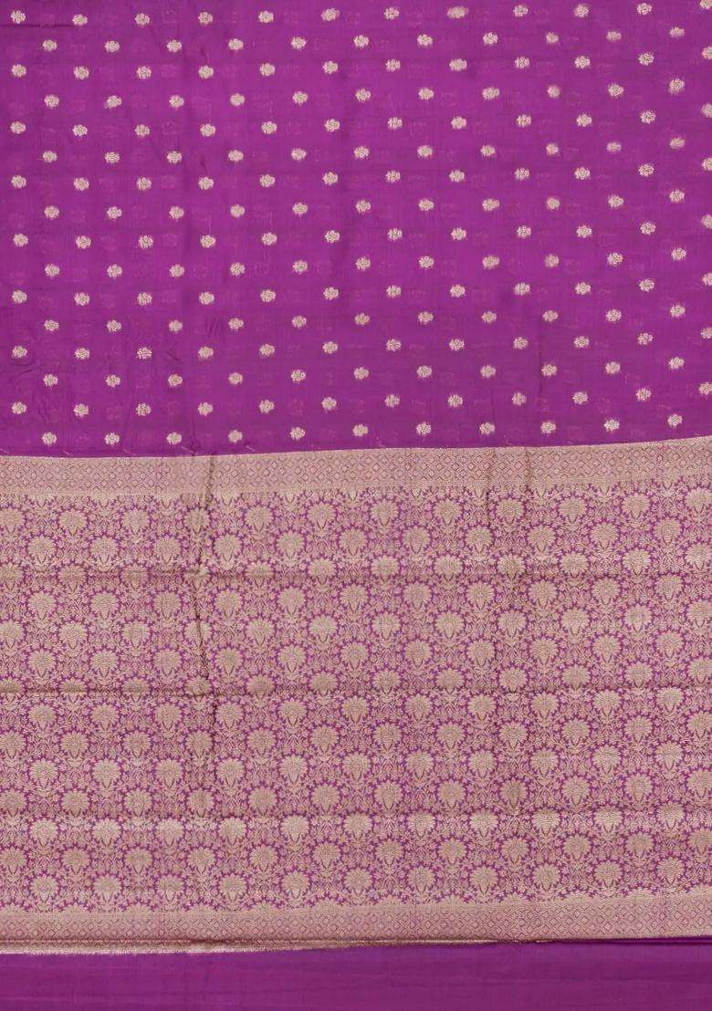 Purple Woven Tussar Silk Saree With Floral Buttas With Buttas And Brocade Design For Women - Indya