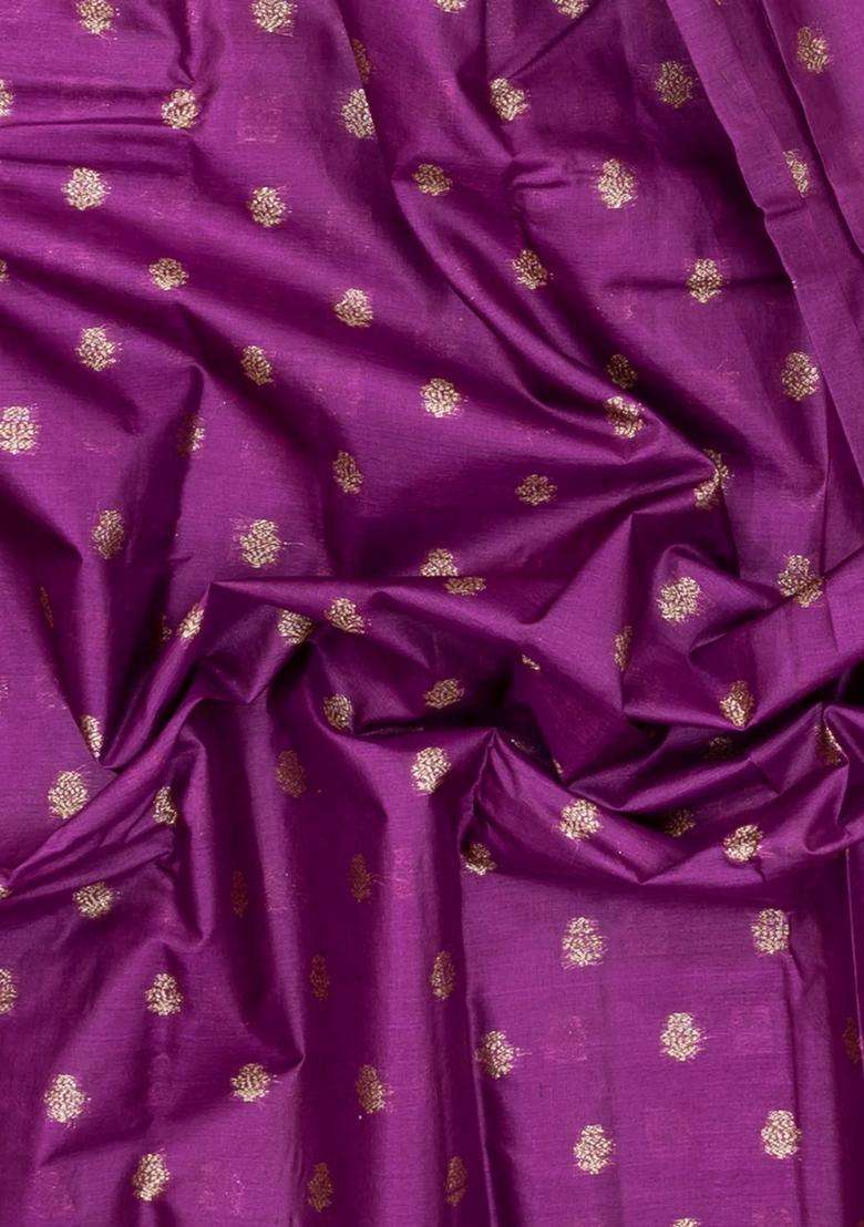 Purple Woven Tussar Silk Saree With Floral Buttas With Buttas And Brocade Design For Women - Indya