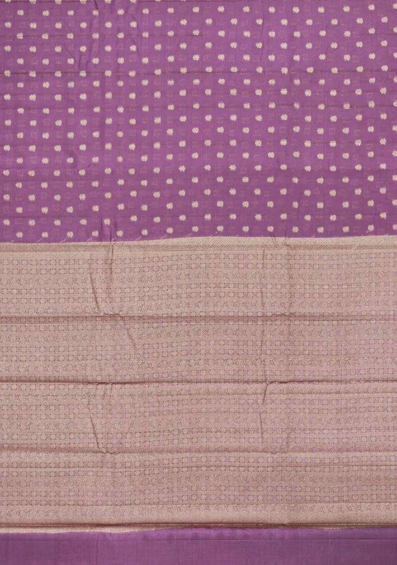 Lilac Woven Tussar Silk Saree With Floral Buttas With Buttas And Brocade Design For Women - Indya