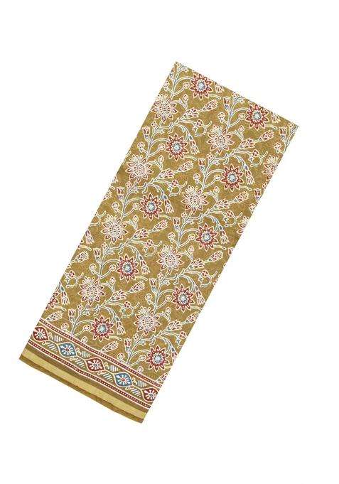 Beige Printed Chanderi Cotton Saree With Floral Motifs For Women