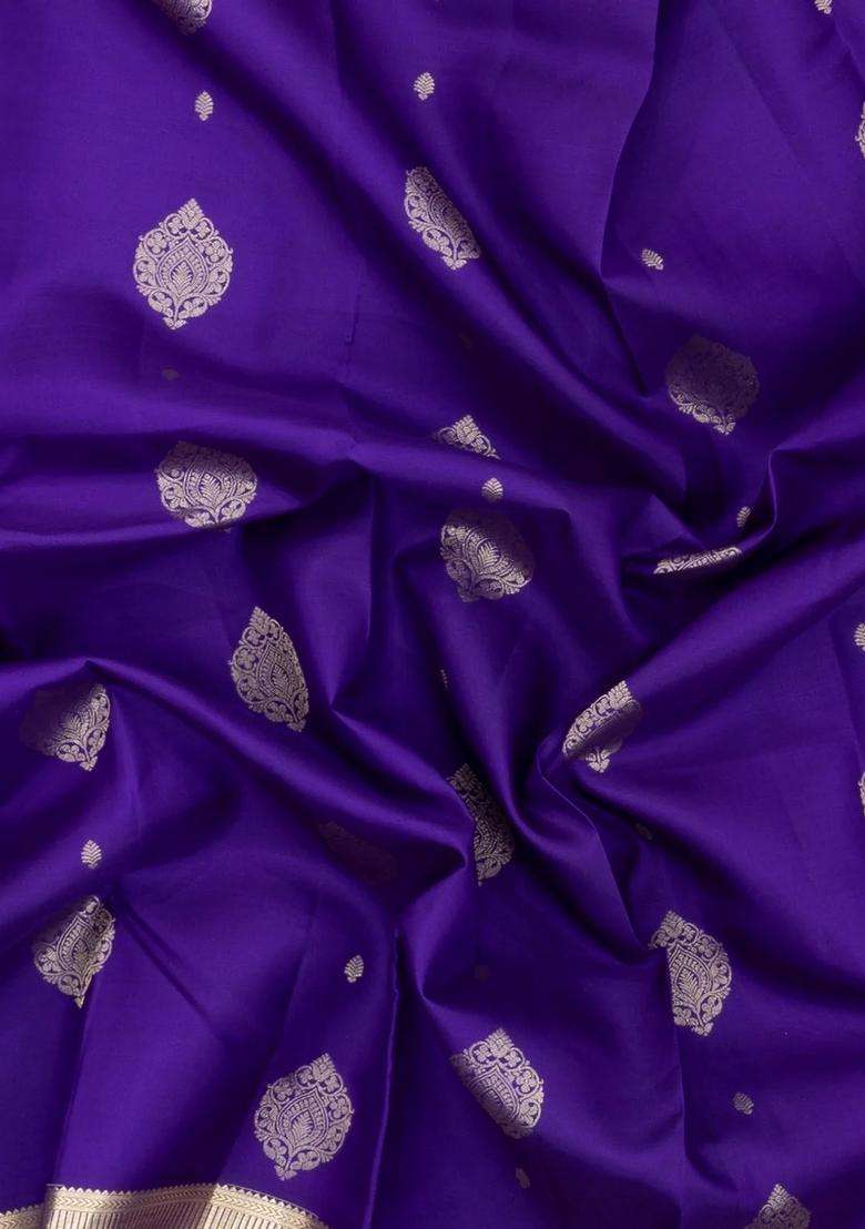 Purple Woven Pure Silk Saree With Zari Buttas With Buttas And Brocade Design For Women - Indya