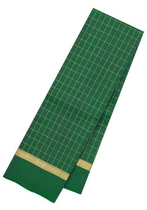 Green Woven Pure Silk Saree With Zari Checks With Checks And Stripes Design For Women