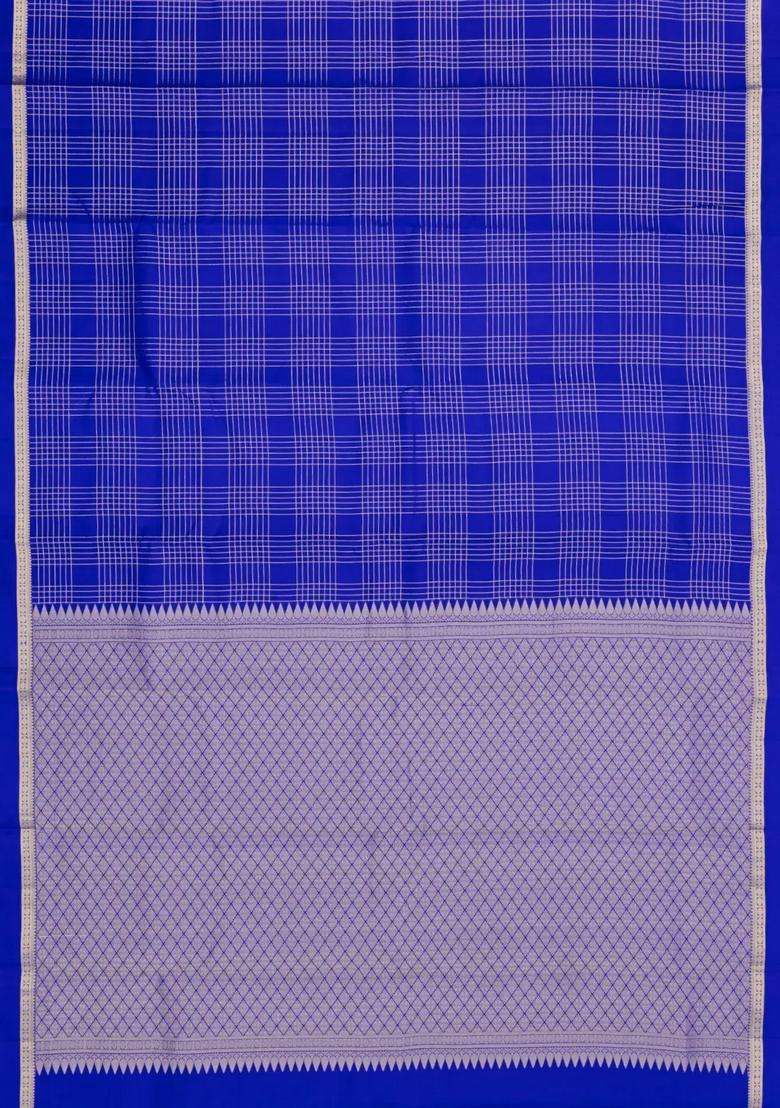 Blue Woven Pure Silk Saree With Zari Checks With Checks And Stripes Design For Women - Indya