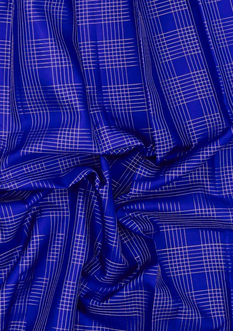 Blue Woven Pure Silk Saree With Zari Checks With Checks And Stripes Design For Women - Indya