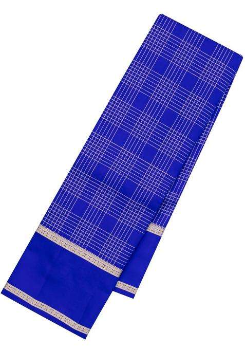 Blue Woven Pure Silk Saree With Zari Checks With Checks And Stripes Design For Women