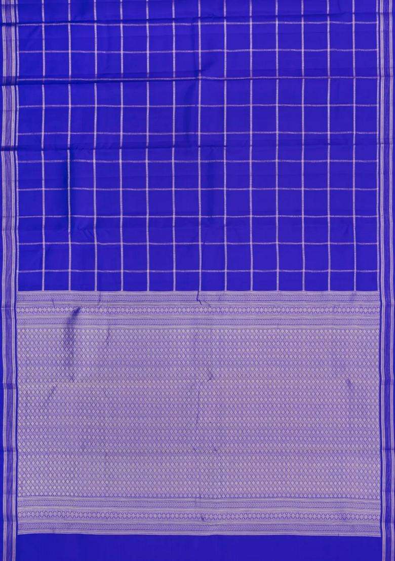 Blue Woven Pure Silk Saree With Zari Checks With Checks And Stripes Design For Women - Indya
