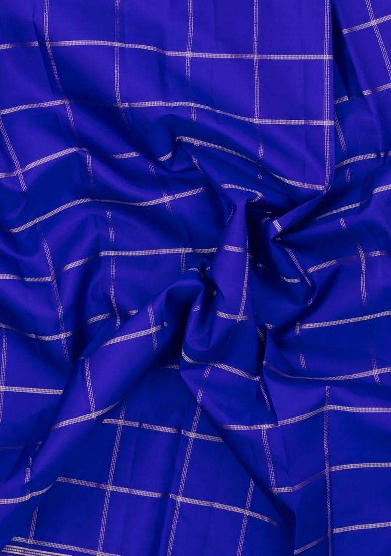 Blue Woven Pure Silk Saree With Zari Checks With Checks And Stripes Design For Women - Indya