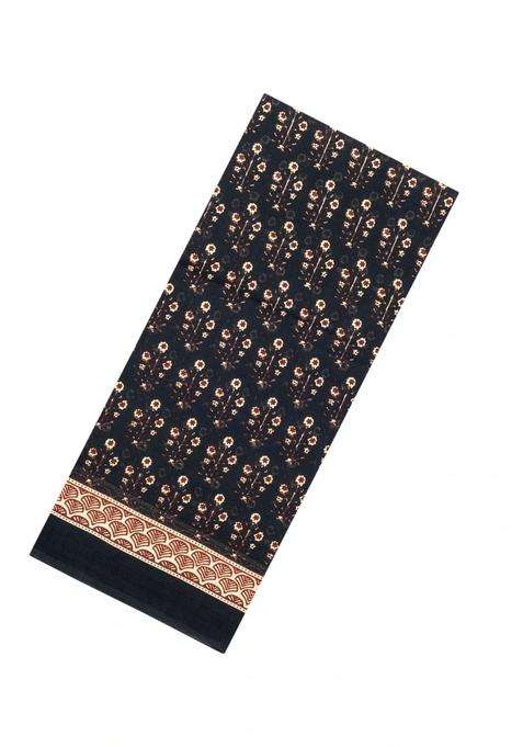 Black Printed Jaipur Cotton Saree With Floral Motifs For Women