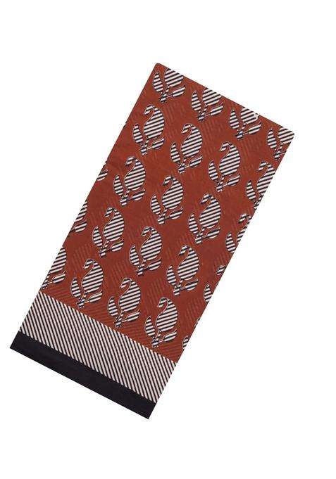 Rust Printed Jaipur Cotton Saree With Floral Motifs For Women