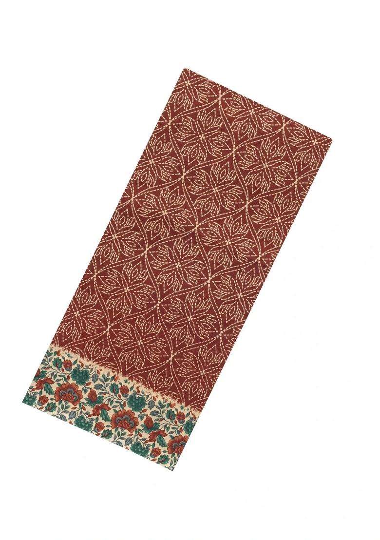 Brown Printed Jaipur Cotton Saree With Floral Motifs For Women - Indya