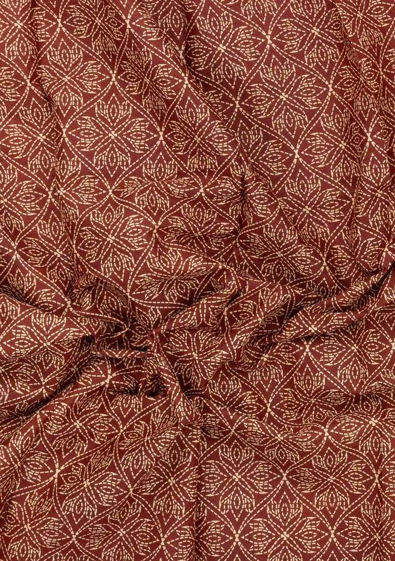 Brown Printed Jaipur Cotton Saree With Floral Motifs For Women - Indya