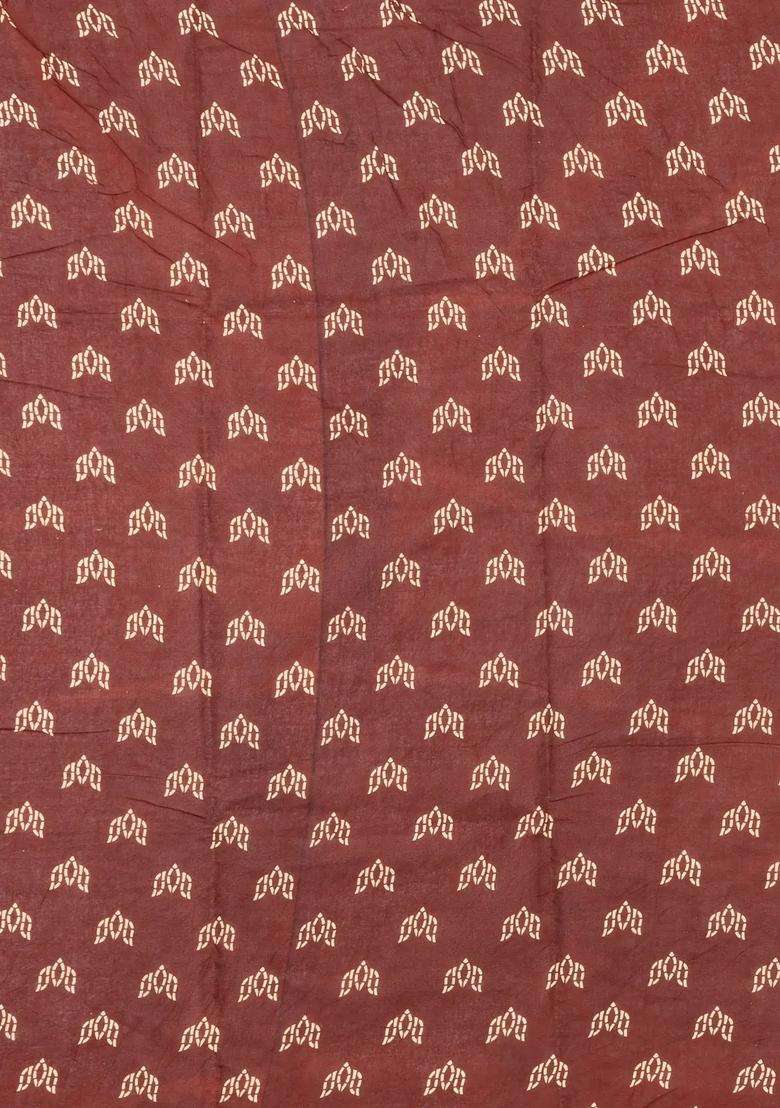 Brown Printed Jaipur Cotton Saree With Floral Motifs For Women - Indya