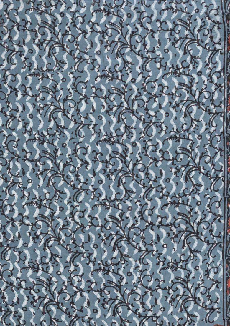 Brown Printed Jaipur Cotton Saree With Floral Motifs For Women - Indya