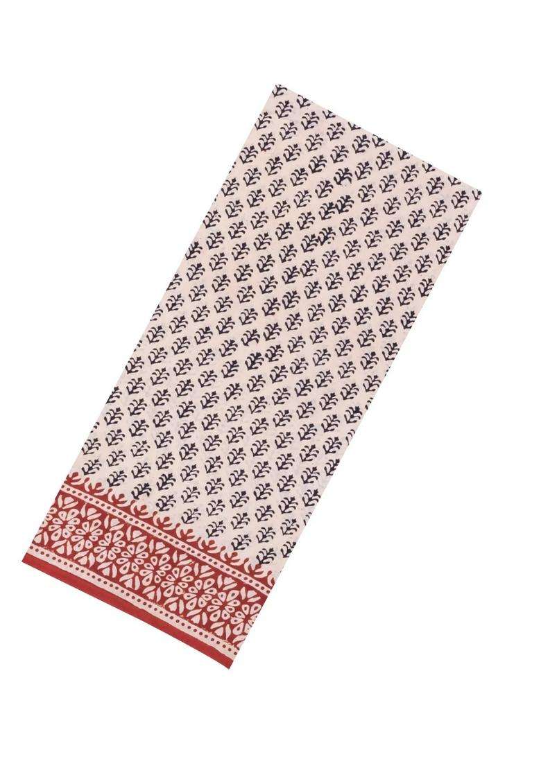 Cream Printed Jaipur Cotton Saree With Floral Motifs For Women - Indya