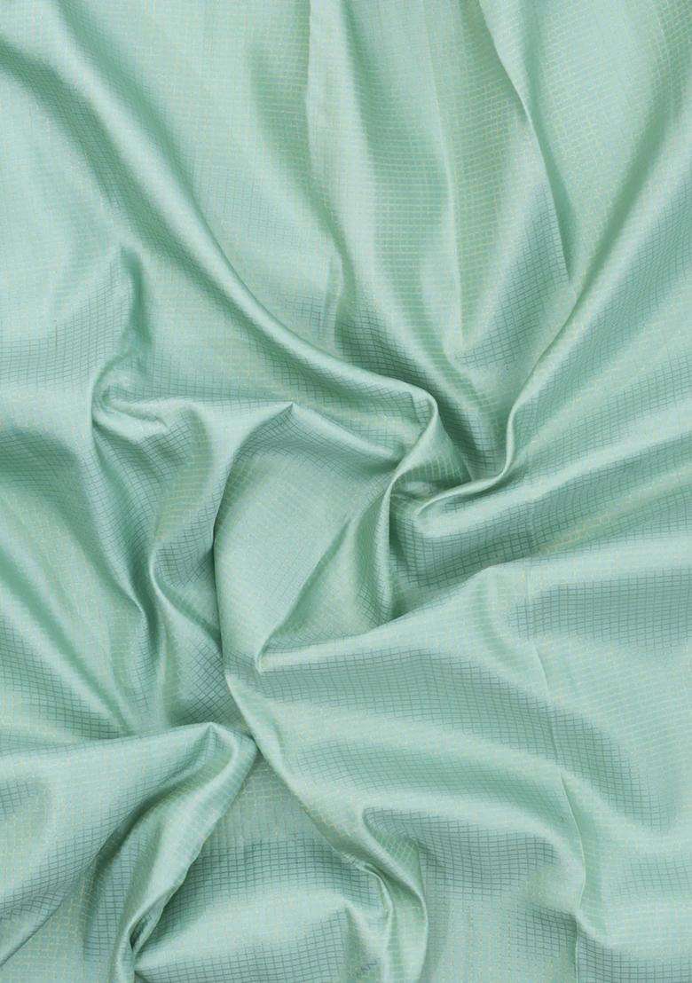 Turquoise Handloom Korvai Kanchipuram Silk Saree With Meena Floral Border With Korvai And Temple Border Design For Women - Indya