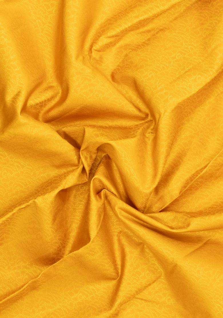 Mustard Handloom Kanchipuram Silk Saree With Meena Floral Border With Buttas And Brocade Design For Women - Indya
