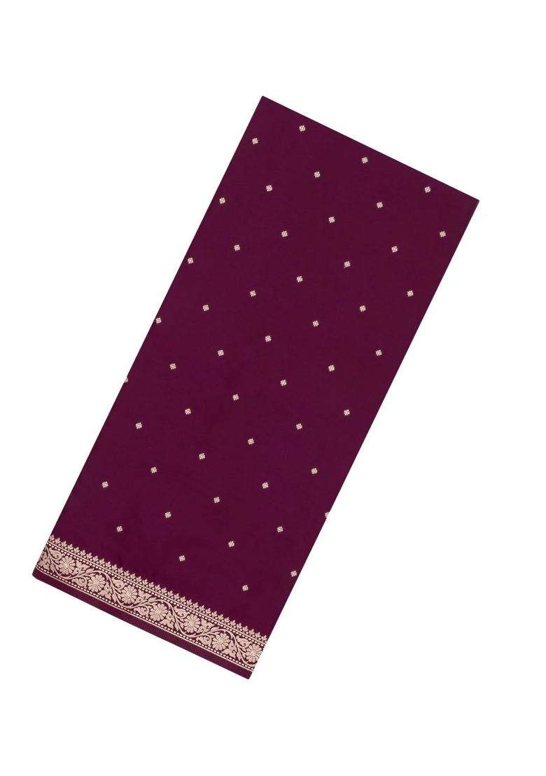 Burgundy Woven Blended Satin Art Silk Saree With Floral Zari Buttas With Buttas And Brocade Design For Women - Indya