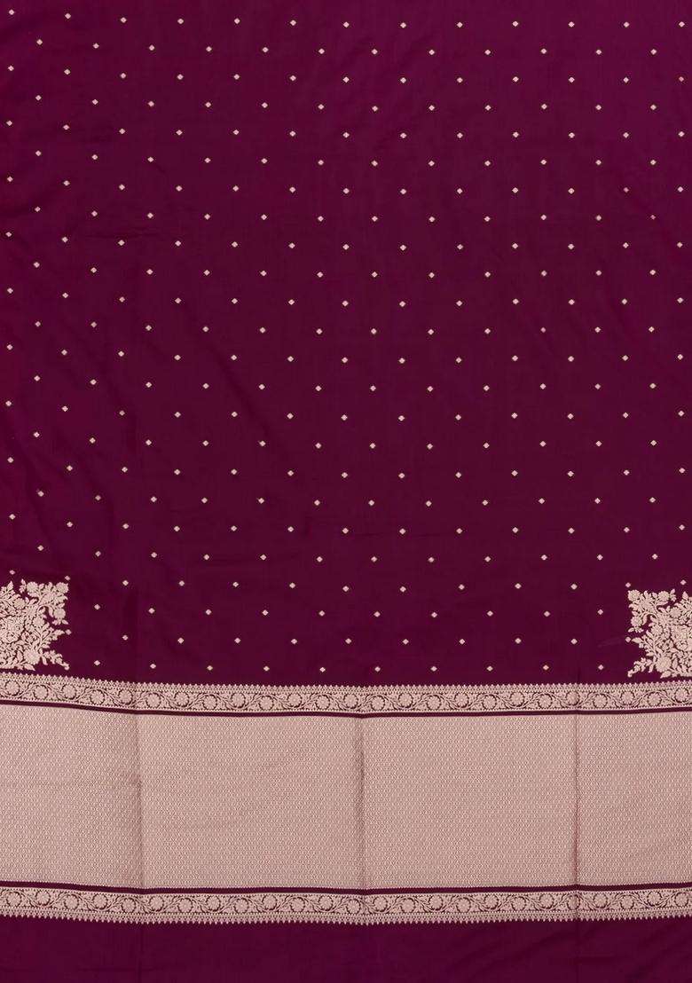 Burgundy Woven Blended Satin Art Silk Saree With Floral Zari Buttas With Buttas And Brocade Design For Women - Indya