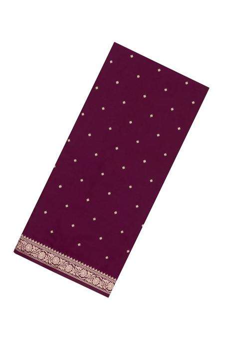 Burgundy Woven Blended Satin Art Silk Saree With Floral Zari Buttas With Buttas And Brocade Design For Women
