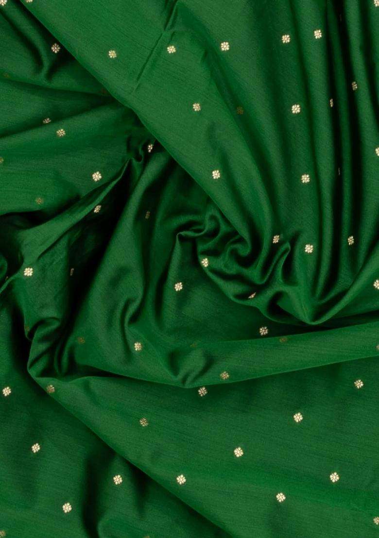 Green Woven Blended Satin Art Silk Saree With Floral Zari Buttas With Buttas And Brocade Design For Women - Indya