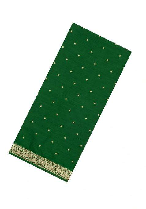 Green Woven Blended Satin Art Silk Saree With Floral Zari Buttas With Buttas And Brocade Design For Women
