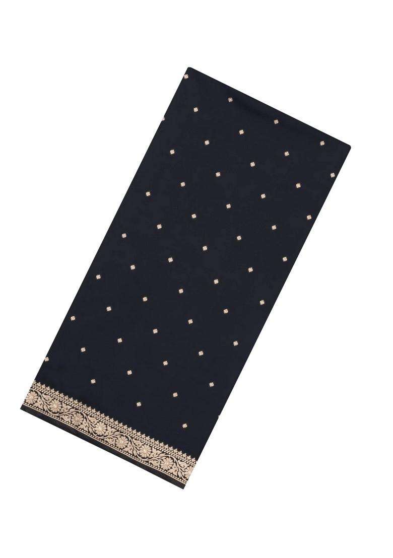 Black Woven Blended Satin Art Silk Saree With Floral Zari Buttas With Buttas And Brocade Design For Women - Indya