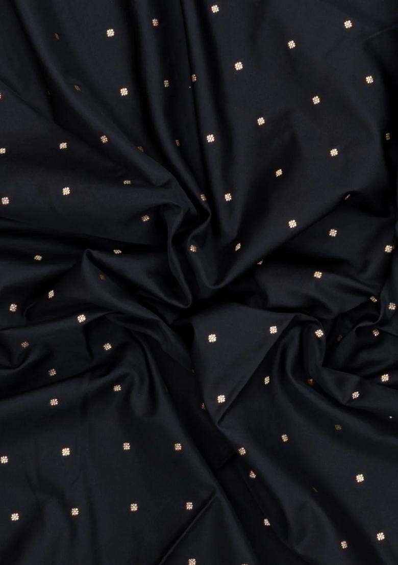Black Woven Blended Satin Art Silk Saree With Floral Zari Buttas With Buttas And Brocade Design For Women - Indya