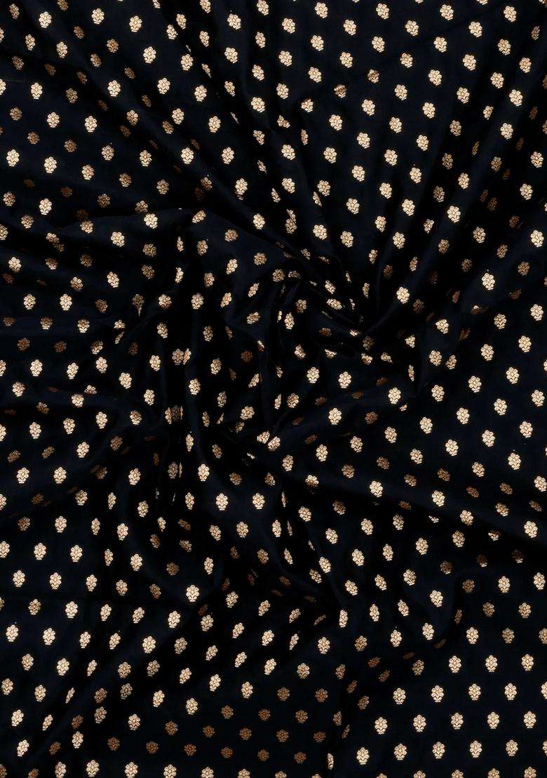 Black Woven Blended Satin Art Silk Saree With Floral Zari Motifs With Buttas And Brocade Design For Women - Indya
