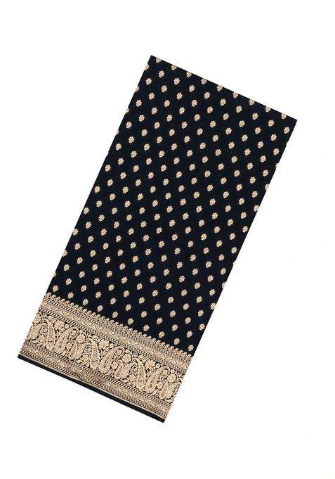 Black Woven Blended Satin Art Silk Saree With Floral Zari Motifs With Buttas And Brocade Design For Women