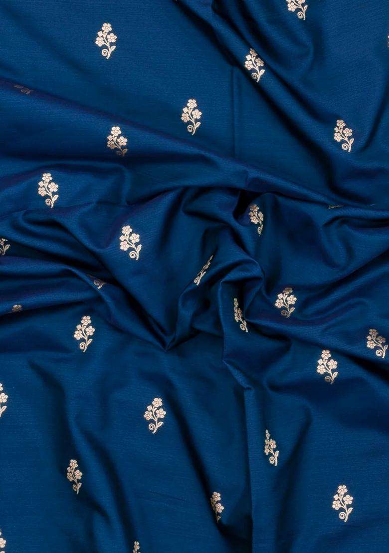 Indigo Woven Blended Satin Art Silk Saree With Floral Zari Buttas With Buttas And Brocade Design For Women - Indya