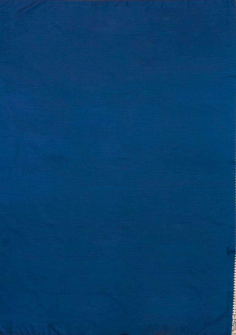 Indigo Woven Blended Satin Art Silk Saree With Floral Zari Buttas With Buttas And Brocade Design For Women - Indya