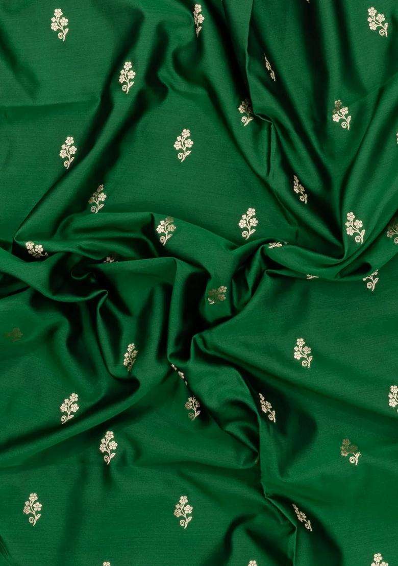 Green Woven Blended Satin Art Silk Saree With Floral Zari Buttas With Buttas And Brocade Design For Women - Indya