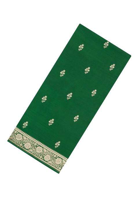 Green Woven Blended Satin Art Silk Saree With Floral Zari Buttas With Buttas And Brocade Design For Women