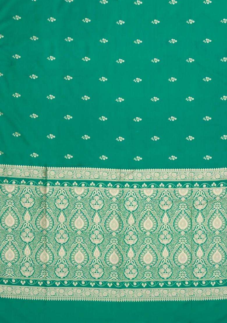 Aquamarine Woven Blended Satin Art Silk Saree With Floral Zari Buttas With Buttas And Brocade Design For Women - Indya