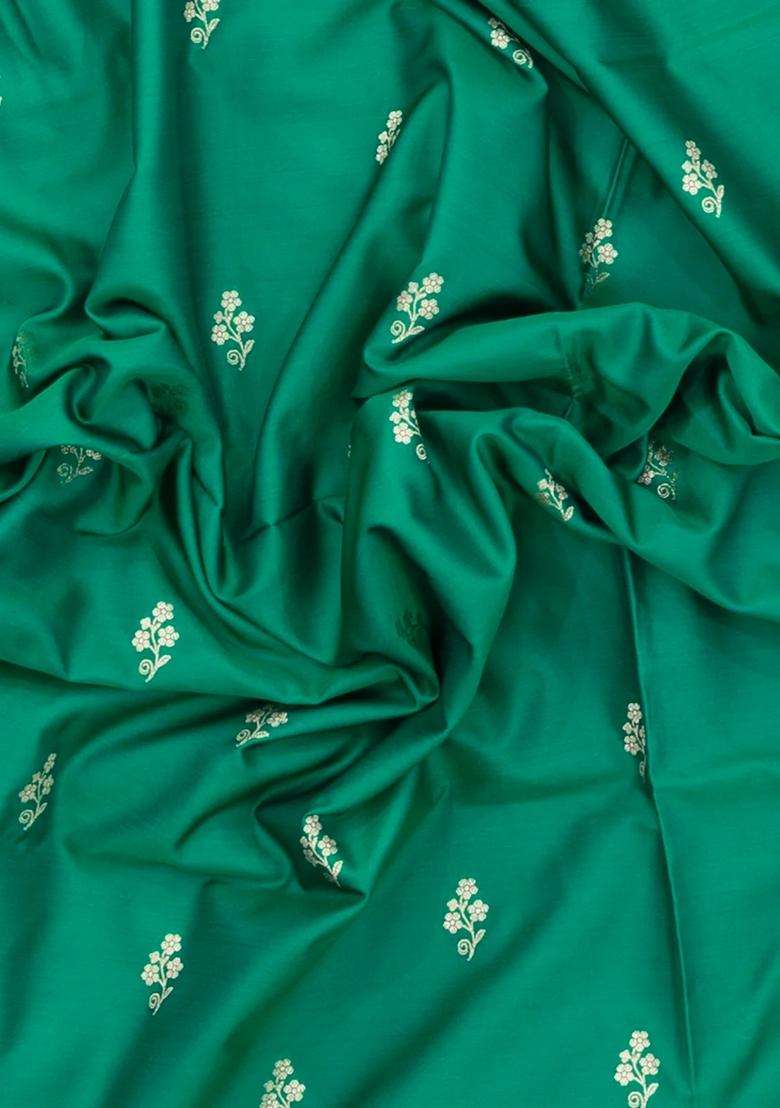 Aquamarine Woven Blended Satin Art Silk Saree With Floral Zari Buttas With Buttas And Brocade Design For Women - Indya
