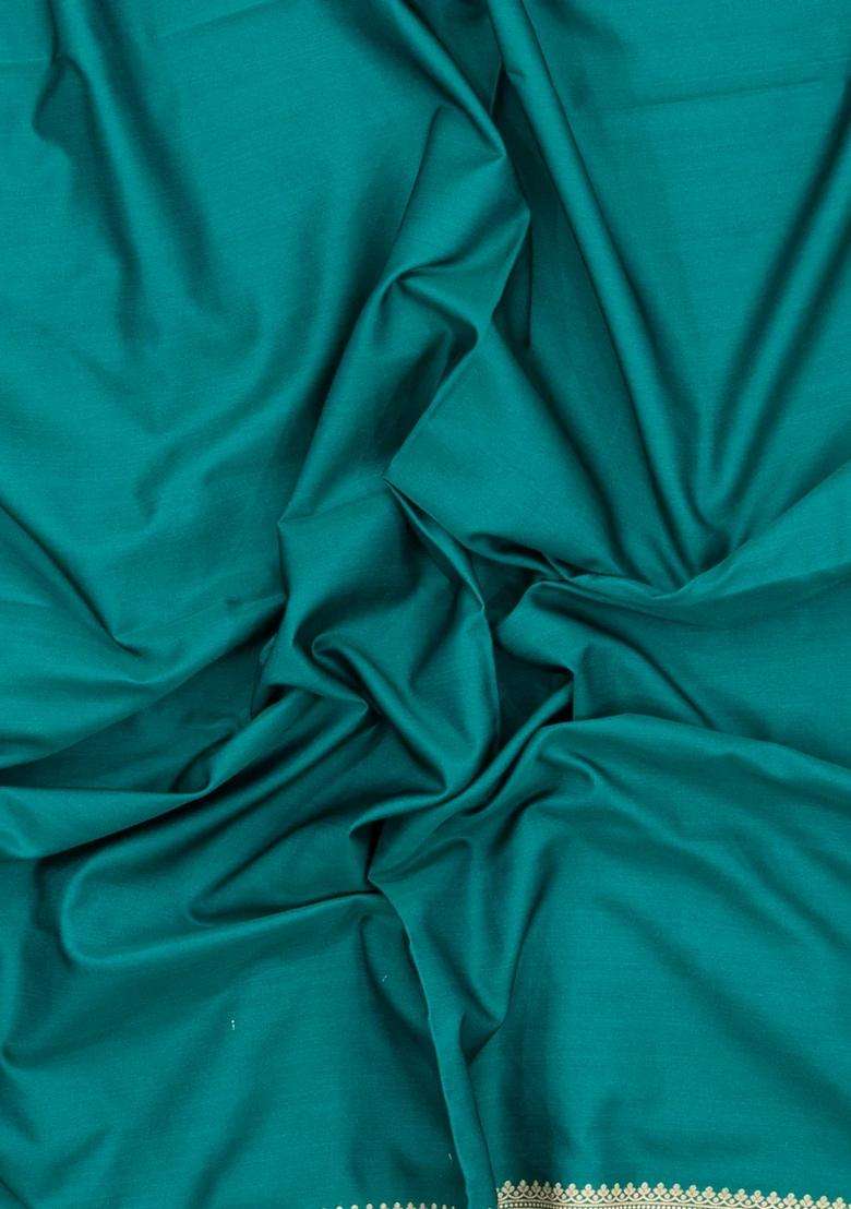 Cyan Woven Blended Satin Art Silk Saree With Floral Zari Border With Traditional Woven Design For Women - Indya