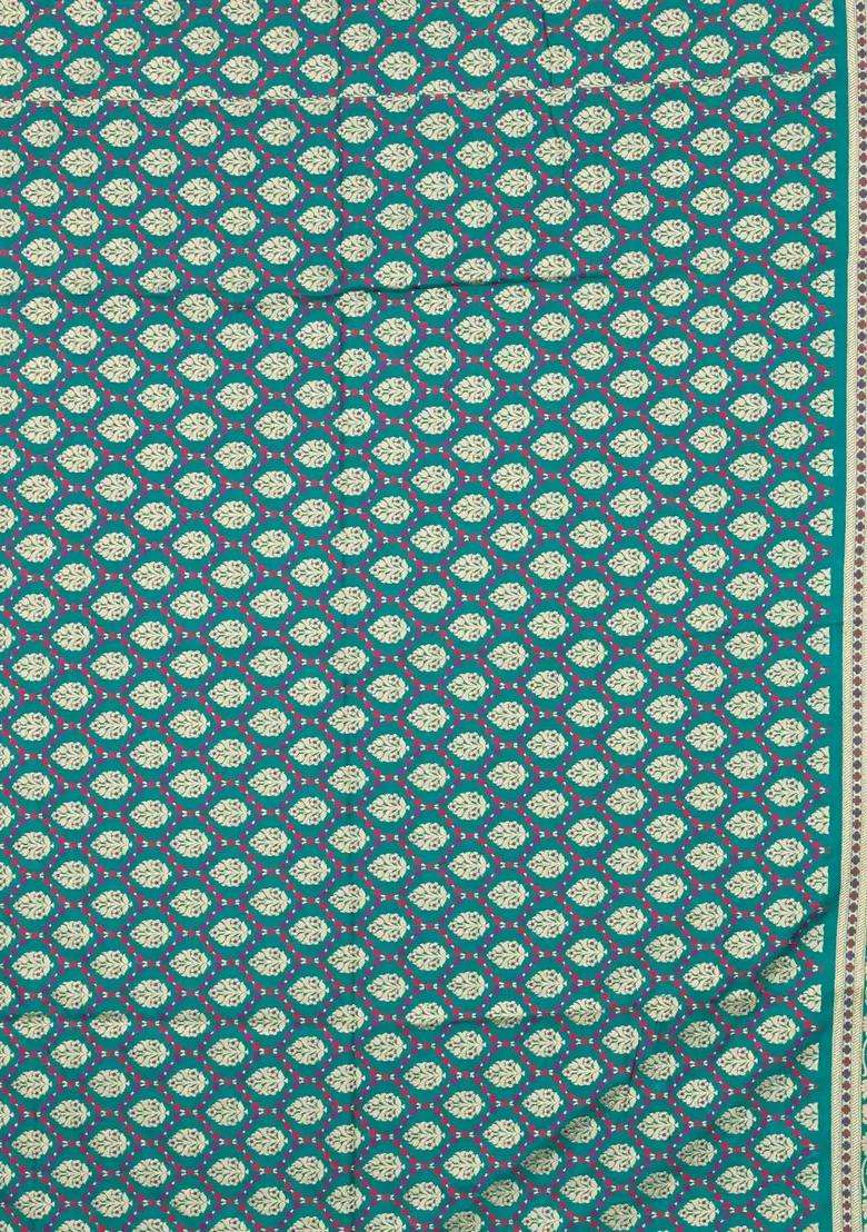 Cyan Woven Blended Satin Art Silk Saree With Floral Zari Border With Traditional Woven Design For Women - Indya