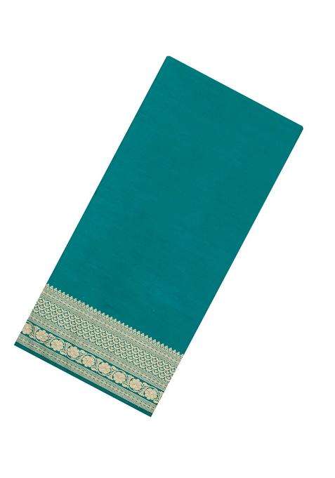 Cyan Woven Blended Satin Art Silk Saree With Floral Zari Border With Traditional Woven Design For Women