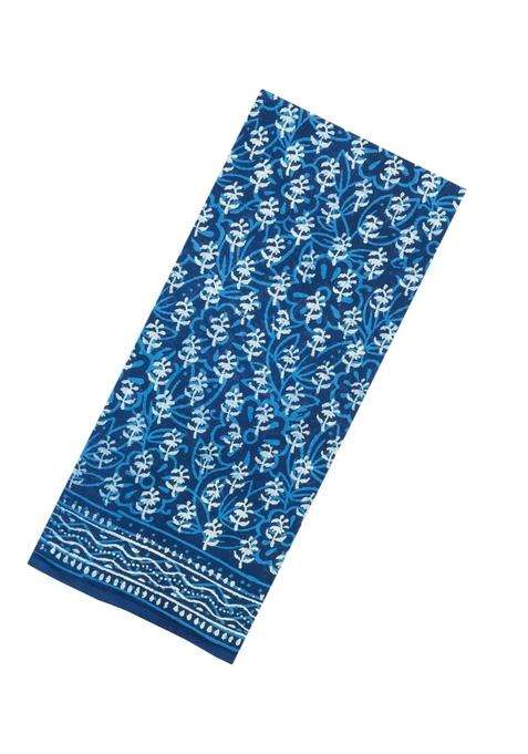 Indigo Printed Jaipur Cotton Saree With Printed Floral Motifs For Women