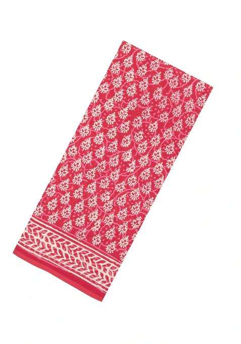 Peach Printed Jaipur Cotton Saree With Printed Floral Motifs For Women