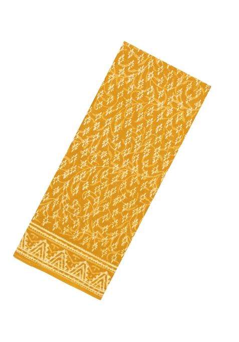 Mustard Printed Jaipur Cotton Saree With Printed Floral Motifs For Women