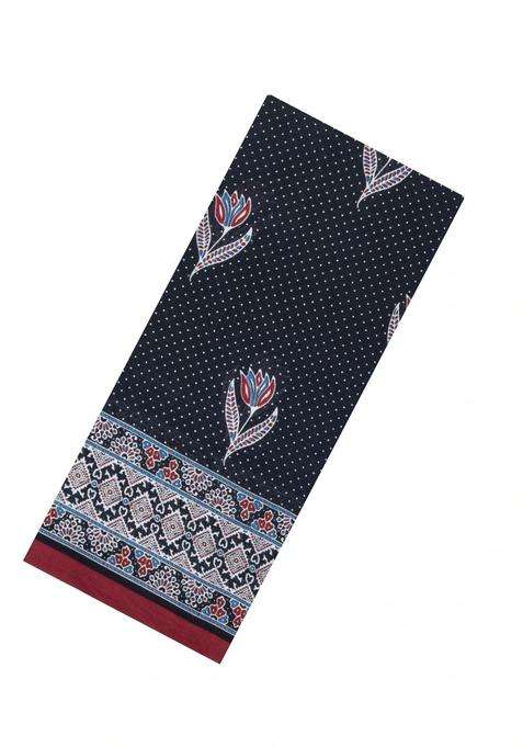 Black Printed Jaipur Cotton Saree With Printed Floral Motifs For Women