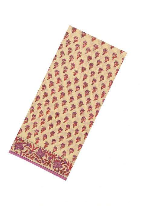 Cream Printed Jaipur Cotton Saree With Printed Floral Motifs For Women