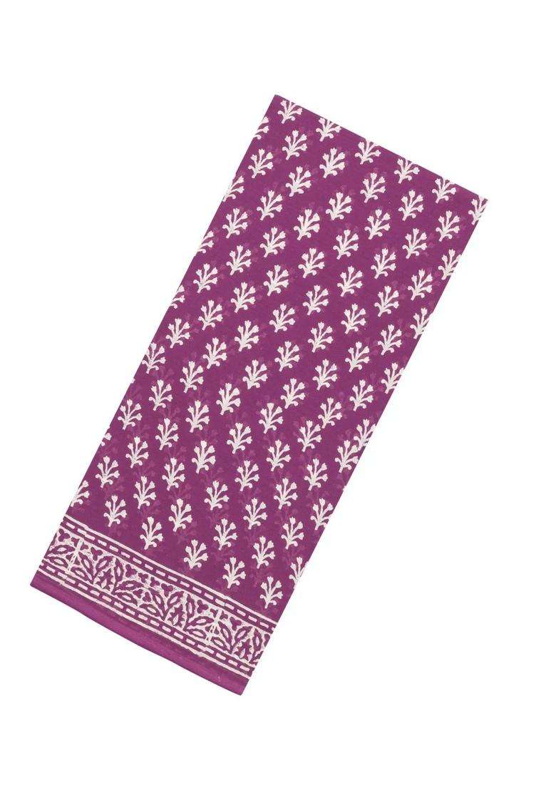 Lilac Printed Jaipur Cotton Saree With Printed Floral Motifs For Women - Indya