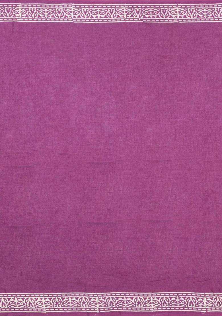 Lilac Printed Jaipur Cotton Saree With Printed Floral Motifs For Women - Indya