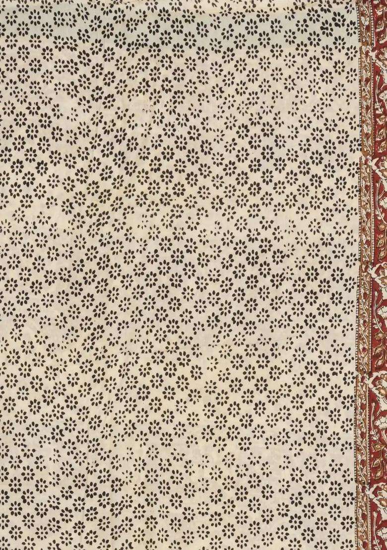 Cream Printed Jaipur Cotton Saree With Printed Tribal Motifs For Women - Indya
