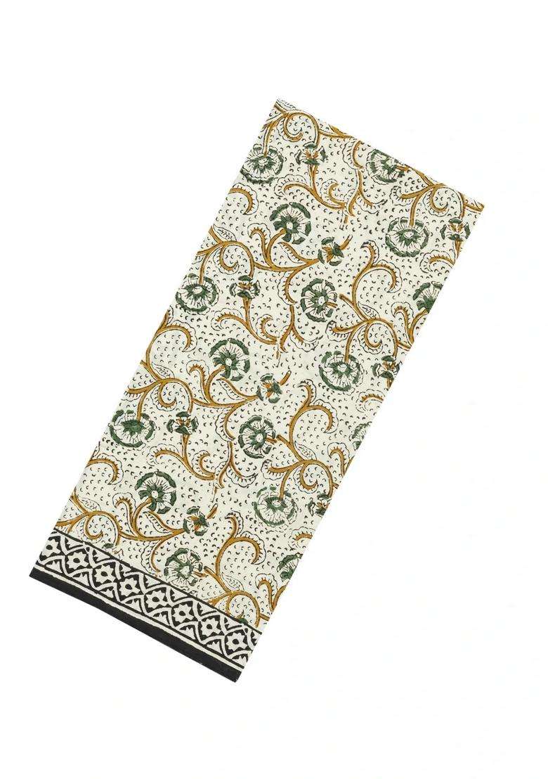 Off White Printed Jaipur Cotton Saree With Printed Floral Motifs For Women - Indya