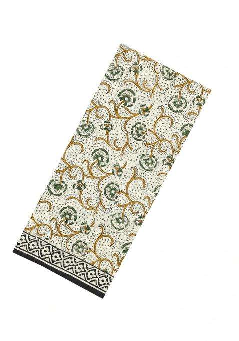 Off White Printed Jaipur Cotton Saree With Printed Floral Motifs For Women